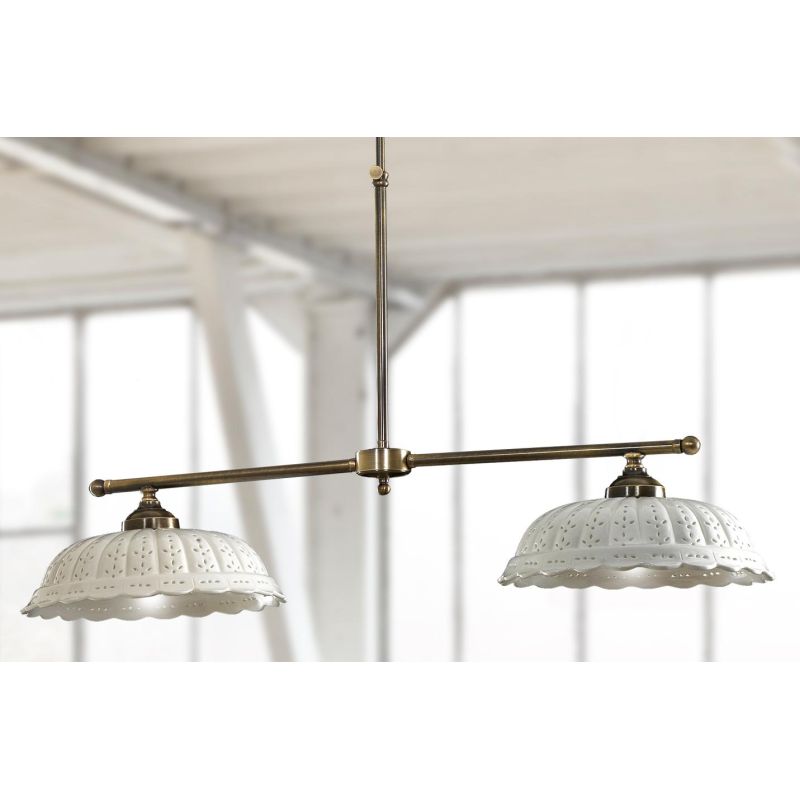 2237.B BILANCIERE IN OTTONE CON DIFFUSORI IN TERRACOTTA BIANCA TRAFORATA MADE IN ITALY RUSTICO CRISTALENSI CERAMICA - Cristalens