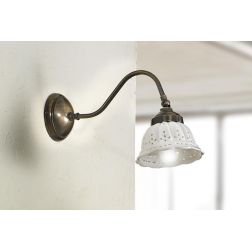 2237.A LAMPADA DA PARETE IN OTTONE CON DIFFUSORE IN TERRACOTTA BIANCA TRAFORATA MADE IN ITALY RUSTICA CRISTALENSI CERAMICA - Cri 2