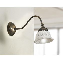 2237.A LAMPADA DA PARETE IN OTTONE CON DIFFUSORE IN TERRACOTTA BIANCA TRAFORATA MADE IN ITALY RUSTICA CRISTALENSI CERAMICA - Cri