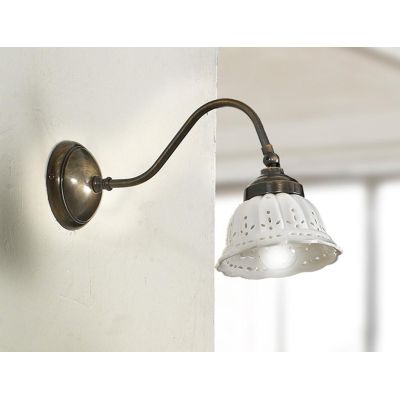 2237.A LAMPADA DA PARETE IN OTTONE CON DIFFUSORE IN TERRACOTTA BIANCA TRAFORATA MADE IN ITALY RUSTICA CRISTALENSI CERAMICA - Cri