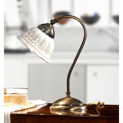 2237.L LAMPADA DA TAVOLO IN OTTONE CON DIFFUSORE IN TERRACOTTA BIANCA TRAFORATA MADE IN ITALY RUSTICA CRISTALENSI CERAMICA - Cri