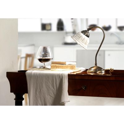 2237.L LAMPADA DA TAVOLO IN OTTONE CON DIFFUSORE IN TERRACOTTA BIANCA TRAFORATA MADE IN ITALY RUSTICA CRISTALENSI CERAMICA - Cri