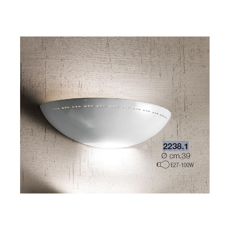 2238.1 APPLIQUE A VASCHETTA DIAMETRO CM 39 IN TERRACOTTA BIANCA LUCIDA CLASSICA MADE IN ITALY CRISTALENSI CERAMICA - Cristalensi