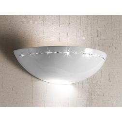 2240.1 APPLIQUE A VASCHETTA DIAMETRO CM 39 IN TERRACOTTA BIANCA LUCIDA CON CRISTALLI MADE IN ITALY CRISTALENSI CERAMICA - Crista