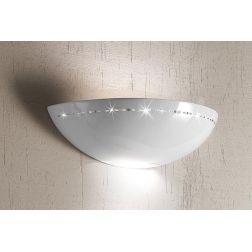 2240.1 APPLIQUE A VASCHETTA DIAMETRO CM 39 IN TERRACOTTA BIANCA LUCIDA CON CRISTALLI MADE IN ITALY CRISTALENSI CERAMICA - Crista 2