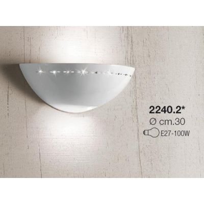 2240.2 APPLIQUE A VASCHETTA DIAMETRO CM 30 IN TERRACOTTA BIANCA LUCIDA CON CRISTALLI MADE IN ITALY CRISTALENSI CERAMICA - Crista