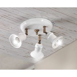 2245.3 PLAFONIERA ROTONDA 3 LUCI IN TERRACOTTA BIANCA LUCIDA E OTTONE INVECCHIATO MADE IN ITALY CRISTALENSI CERAMICA - Cristalen 2