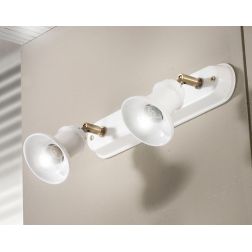 2245.2 PLAFONIERA APPLIQUE 2 LUCI IN TERRACOTTA BIANCA LUCIDA E OTTONE INVECCHIATO MADE IN ITALY CRISTALENSI CERAMICA - Cristale 2