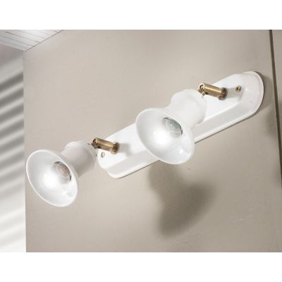 2245.2 PLAFONIERA APPLIQUE 2 LUCI IN TERRACOTTA BIANCA LUCIDA E OTTONE INVECCHIATO MADE IN ITALY CRISTALENSI CERAMICA - Cristale