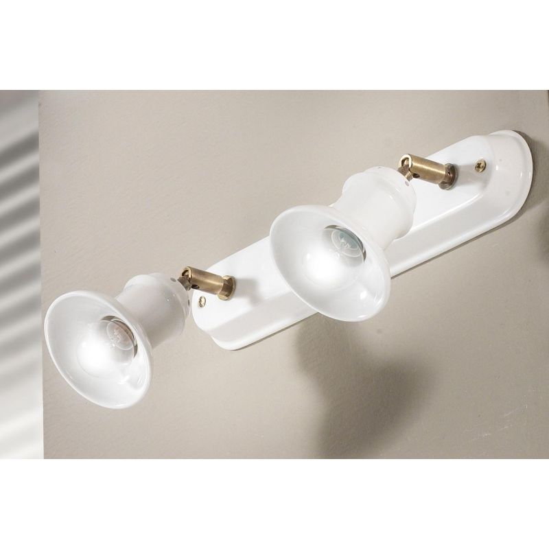 2245.2 PLAFONIERA APPLIQUE 2 LUCI IN TERRACOTTA BIANCA LUCIDA E OTTONE INVECCHIATO MADE IN ITALY CRISTALENSI CERAMICA - Cristale