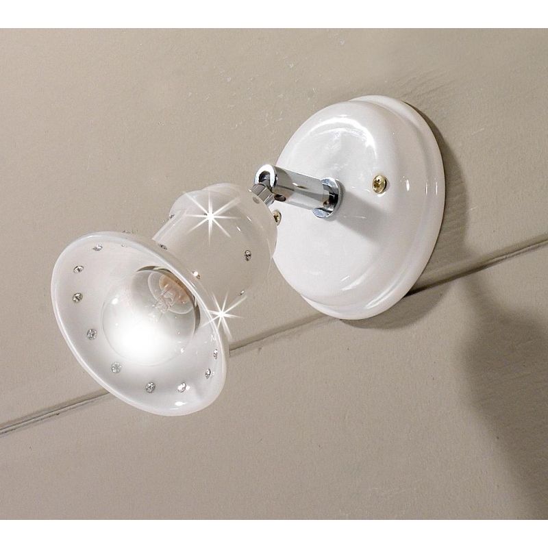 2246.1 APPLIQUE CLASSICA IN TERRACOTTA BIANCA LUCIDA CON CRISTALLO E DETTAGLI CROMO MADE IN ITALY CRISTALENSI CERAMICA - Cristal