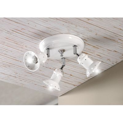 2246.3 PLAFONIERA ROTONDA 3 LUCI IN TERRACOTTA BIANCA LUCIDA CON CRISTALLI E DETTAGLI CROMO MADE IN ITALY CRISTALENSI CERAMICA -