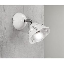 2249.A APPLIQUE SPOT D13 CM IN TERRACOTTA TRAFORATA BIANCA CON CRISTALLI E DETTAGLI CROMO MADE IN ITALY CRISTALENSI CERAMICA - C 2