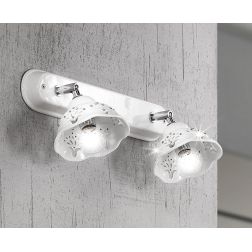 2249.A2 APPLIQUE PLAFONIERA IN TERRACOTTA TRAFORATA BIANCA CON CRISTALLI E DETTAGLI CROMO MADE IN ITALY CRISTALENSI CERAMICA - C