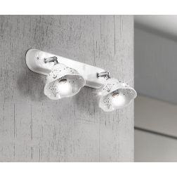 2249.A2 APPLIQUE PLAFONIERA IN TERRACOTTA TRAFORATA BIANCA CON CRISTALLI E DETTAGLI CROMO MADE IN ITALY CRISTALENSI CERAMICA - C 2