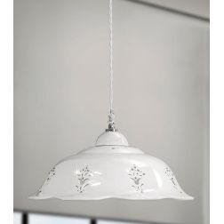 2249.1 SOSPENSIONE SINGOLA D36.5 CM IN TERRACOTTA TRAFORATA BIANCA CON CRISTALLI E DETTAGLI CROMO MADE IN ITALY CRISTALENSI CERA