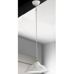 2249.2 SOSPENSIONE SINGOLA D29 CM IN TERRACOTTA TRAFORATA BIANCA CON CRISTALLI E DETTAGLI CROMO MADE IN ITALY CRISTALENSI CERAMI 2