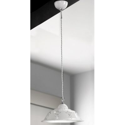 2249.2 SOSPENSIONE SINGOLA D29 CM IN TERRACOTTA TRAFORATA BIANCA CON CRISTALLI E DETTAGLI CROMO MADE IN ITALY CRISTALENSI CERAMI