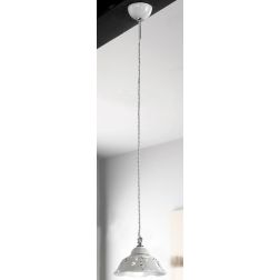 2249.3 SOSPENSIONE SINGOLA D20.5 CM IN TERRACOTTA TRAFORATA BIANCA CON CRISTALLI E DETTAGLI CROMO MADE IN ITALY CRISTALENSI CERA 2