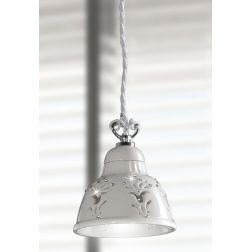 2250.3 PICCOLA SOSPENSIONE SINGOLA D13.5 CM IN TERRACOTTA TRAFORATA BIANCA CON CRISTALLI E DETTAGLI CROMO MADE IN ITALY CRISTALE