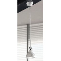 2250.3 PICCOLA SOSPENSIONE SINGOLA D13.5 CM IN TERRACOTTA TRAFORATA BIANCA CON CRISTALLI E DETTAGLI CROMO MADE IN ITALY CRISTALE 2