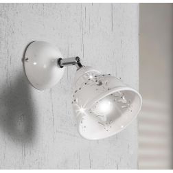 2250.A APPLIQUE SPOT D13.5 CM IN TERRACOTTA TRAFORATA BIANCA CON CRISTALLI E DETTAGLI CROMO MADE IN ITALY CRISTALENSI CERAMICA -