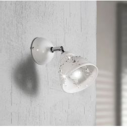 2250.A APPLIQUE SPOT D13.5 CM IN TERRACOTTA TRAFORATA BIANCA CON CRISTALLI E DETTAGLI CROMO MADE IN ITALY CRISTALENSI CERAMICA - 2