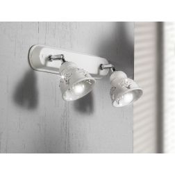 2250.A2 APPLIQUE PLAFONIERA IN TERRACOTTA TRAFORATA BIANCA CON CRISTALLI E DETTAGLI CROMO MADE IN ITALY CRISTALENSI CERAMICA - C 2