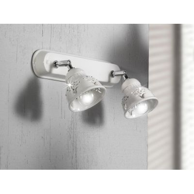 2250.A2 APPLIQUE PLAFONIERA IN TERRACOTTA TRAFORATA BIANCA CON CRISTALLI E DETTAGLI CROMO MADE IN ITALY CRISTALENSI CERAMICA - C