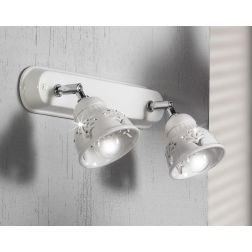 2250.A2 APPLIQUE PLAFONIERA IN TERRACOTTA TRAFORATA BIANCA CON CRISTALLI E DETTAGLI CROMO MADE IN ITALY CRISTALENSI CERAMICA - C