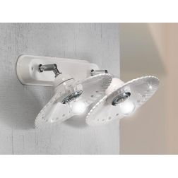 2251.A2 APPLIQUE PLAFONIERA IN TERRACOTTA BIANCA PLISSETTATA CON CRISTALLI E DETTAGLI CROMO MADE IN ITALY CRISTALENSI CERAMICA -