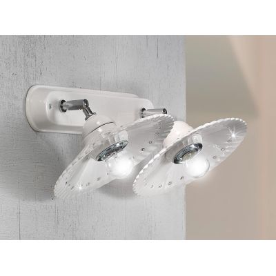 2251.A2 APPLIQUE PLAFONIERA IN TERRACOTTA BIANCA PLISSETTATA CON CRISTALLI E DETTAGLI CROMO MADE IN ITALY CRISTALENSI CERAMICA -