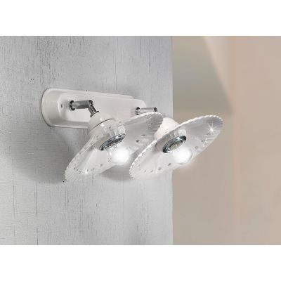 2251.A2 APPLIQUE PLAFONIERA IN TERRACOTTA BIANCA PLISSETTATA CON CRISTALLI E DETTAGLI CROMO MADE IN ITALY CRISTALENSI CERAMICA -