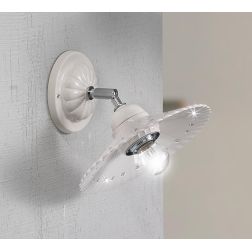 2251.A APPLIQUE SPOT D21 CM IN TERRACOTTA BIANCA PLISSETTATA CON CRISTALLI E DETTAGLI CROMO MADE IN ITALY CRISTALENSI CERAMICA -