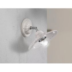 2251.A APPLIQUE SPOT D21 CM IN TERRACOTTA BIANCA PLISSETTATA CON CRISTALLI E DETTAGLI CROMO MADE IN ITALY CRISTALENSI CERAMICA - 2