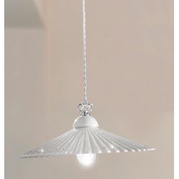 2251.1 SOSPENSIONE SINGOLA D37 CM IN TERRACOTTA BIANCA PLISSETTATA CON CRISTALLI E DETTAGLI CROMO MADE IN ITALY CRISTALENSI CERA