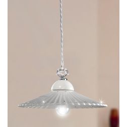 2251.2 SOSPENSIONE SINGOLA D28 CM IN TERRACOTTA BIANCA PLISSETTATA CON CRISTALLI E DETTAGLI CROMO MADE IN ITALY CRISTALENSI CERA