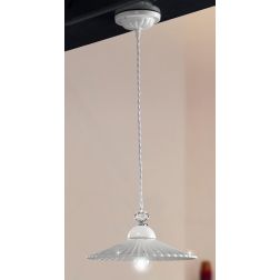 2251.2 SOSPENSIONE SINGOLA D28 CM IN TERRACOTTA BIANCA PLISSETTATA CON CRISTALLI E DETTAGLI CROMO MADE IN ITALY CRISTALENSI CERA 2