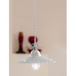 2251.3 SOSPENSIONE SINGOLA D21 CM IN TERRACOTTA BIANCA PLISSETTATA CON CRISTALLI E DETTAGLI CROMO MADE IN ITALY CRISTALENSI CERA