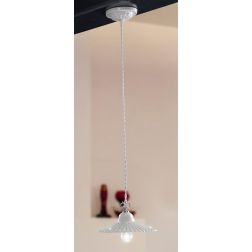 2251.3 SOSPENSIONE SINGOLA D21 CM IN TERRACOTTA BIANCA PLISSETTATA CON CRISTALLI E DETTAGLI CROMO MADE IN ITALY CRISTALENSI CERA 2