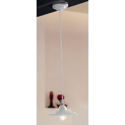 2251.3 SOSPENSIONE SINGOLA D21 CM IN TERRACOTTA BIANCA PLISSETTATA CON CRISTALLI E DETTAGLI CROMO MADE IN ITALY CRISTALENSI CERA