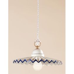 2011.3 SOSPENSIONE SINGOLA D28 CM IN TERRACOTTA BIANCA PIATTO PLISSE CON BORDO DECORATO MADE IN ITALY CRISTALENSI CERAMICA - Cri