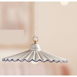 2011.2 SOSPENSIONE SINGOLA D43 CM IN TERRACOTTA BIANCA PIATTO PLISSE CON BORDO DECORATO MADE IN ITALY CRISTALENSI CERAMICA - Cri