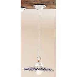 2011.2 SOSPENSIONE SINGOLA D43 CM IN TERRACOTTA BIANCA PIATTO PLISSE CON BORDO DECORATO MADE IN ITALY CRISTALENSI CERAMICA - Cri 2