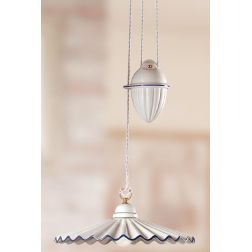 2011.1 SOSPENSIONE SALISCENDI D43 CM IN TERRACOTTA BIANCA PIATTO PLISSE CON BORDO DECORATO MADE IN ITALY CRISTALENSI CERAMICA -