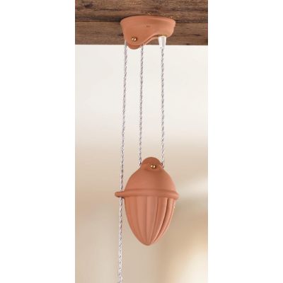 2012.1 SOSPENSIONE SALISCENDI D43 CM IN TERRACOTTA CON PIATTO PLISSE DECORATO DI BIANCO MADE IN ITALY CRISTALENSI CERAMICA - Cri