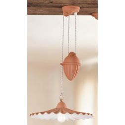 2012.1 SOSPENSIONE SALISCENDI D43 CM IN TERRACOTTA CON PIATTO PLISSE DECORATO DI BIANCO MADE IN ITALY CRISTALENSI CERAMICA - Cri 2