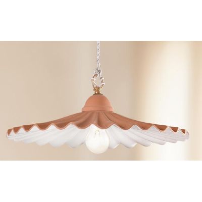 2012.1 SOSPENSIONE SALISCENDI D43 CM IN TERRACOTTA CON PIATTO PLISSE DECORATO DI BIANCO MADE IN ITALY CRISTALENSI CERAMICA - Cri