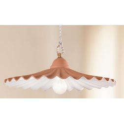 2012.2 SOSPENSIONE SINGOLA D43 CM IN TERRACOTTA CON PIATTO PLISSE DECORATO DI BIANCO MADE IN ITALY CRISTALENSI CERAMICA - Crista