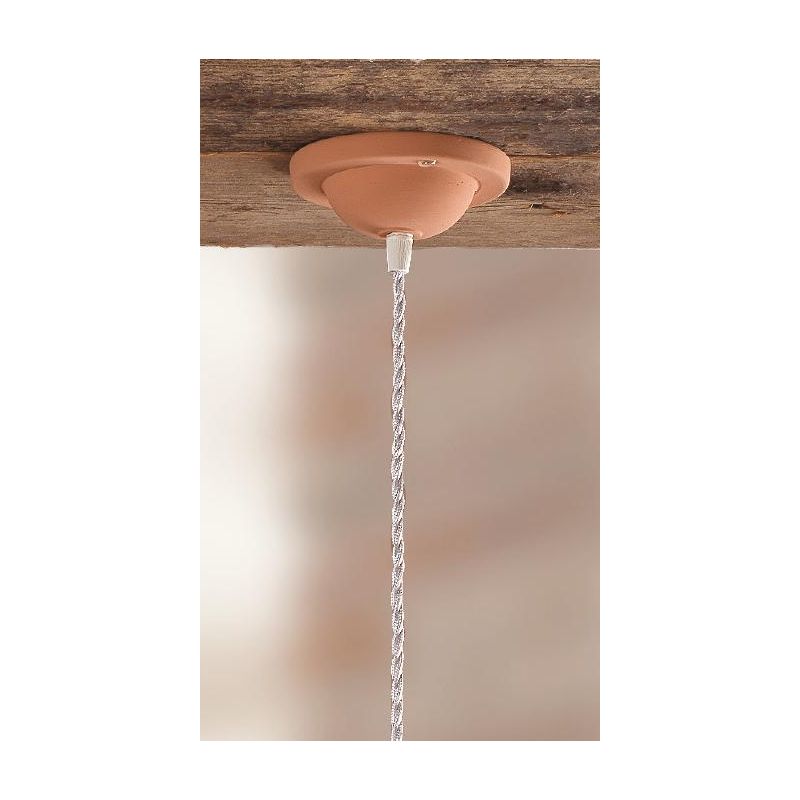 2012.3 SOSPENSIONE SINGOLA D28 CM IN TERRACOTTA CON PIATTO PLISSE DECORATO DI BIANCO MADE IN ITALY CRISTALENSI CERAMICA - Crista